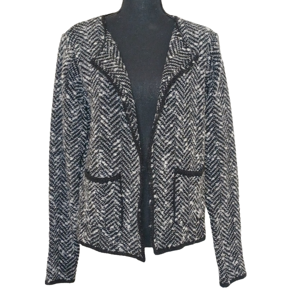 Cocogio Wool Blend Italian Open Front Fuzzy Sweater Blazer Jacket Women's Sz Med